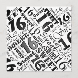 Black&White Sweet 16 Birthday Party Invitation Kaart