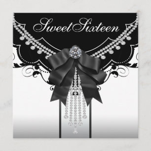 Black White Sweet Sixteen Party-uitnodigingen Kaart