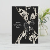 Black White Swirl 40e verjaardag uitnodiging (Staand voorkant)