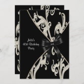 Black White Swirl 40e verjaardag uitnodiging (Voorkant / Achterkant)