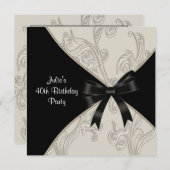 Black White Swirl 40e verjaardag uitnodiging (Voorkant / Achterkant)