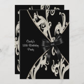 Black White Swirl 50ste verjaardag uitnodiging (Voorkant / Achterkant)