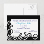 Black & White Swirl Baby shower Uitnodiging (Voorkant / Achterkant)