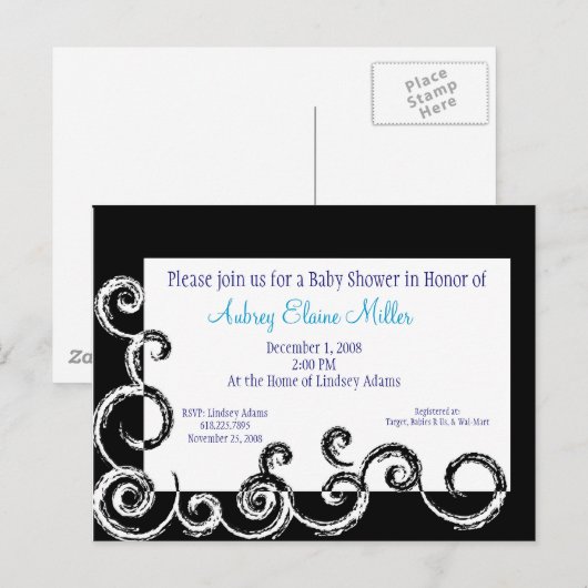 Black & White Swirl Baby shower Uitnodiging (Voorkant / Achterkant)