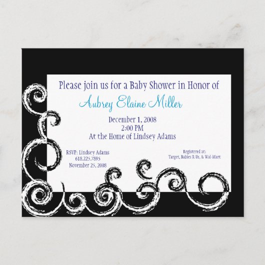 Black & White Swirl Baby shower Uitnodiging (Voorkant)