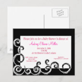 Black & White Swirl Baby shower Uitnodiging (Voorkant / Achterkant)