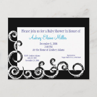 Black & White Swirl Baby shower Uitnodiging Briefkaart