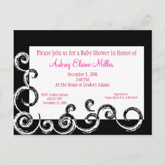 Black & White Swirl Baby shower Uitnodiging Briefkaart