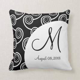 Black White Swirl Monogram Weddenschap Keepaspijp Kussen