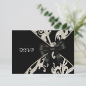 Black White Swirl Verjaardagsfeest SVP RSVP Kaartje (Staand voorkant)