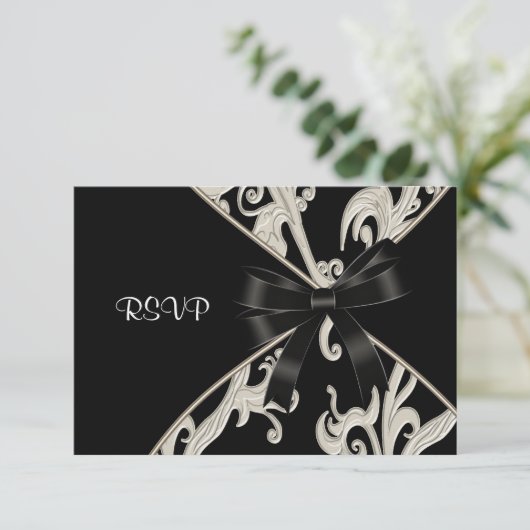 Black White Swirl Verjaardagsfeest SVP RSVP Kaartje (Staand voorkant)