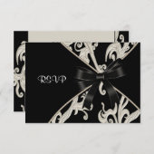 Black White Swirl Verjaardagsfeest SVP RSVP Kaartje (Voorkant / Achterkant)