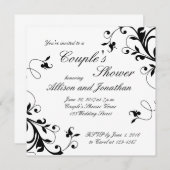 Black White Swirls Couple's Shower Invitation Kaart (Voorkant / Achterkant)