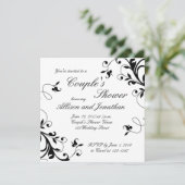 Black White Swirls Couple's Shower Invitation Kaart (Staand voorkant)