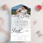 Black White Swirls Photo 60th Wedding Jubileum All In One Uitnodiging