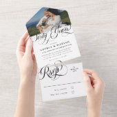 Black White Swirls Photo 60th Wedding Jubileum All In One Uitnodiging (Afscheurbaar)