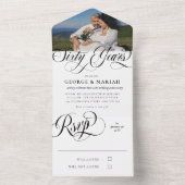 Black White Swirls Photo 60th Wedding Jubileum All In One Uitnodiging (Binnen)