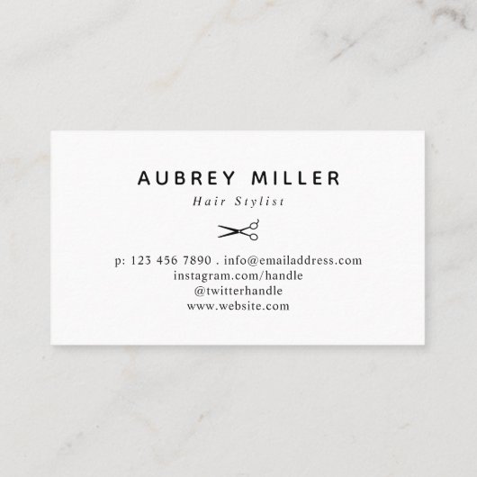 Black White Swirly Script Scissors Hair Stylist Visitekaartje (Achterkant)