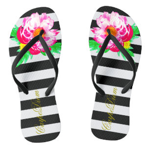 Black&White Teenslippers Waterverf Peony Carpe Die