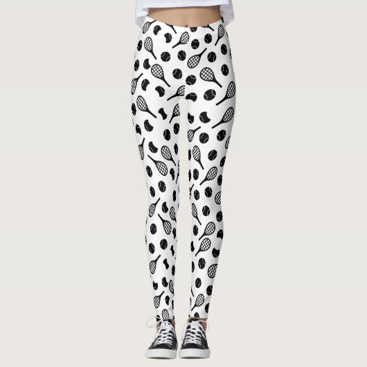 Black White Tennis Ball Racket Simple Classy Girl Leggings (Voorkant)