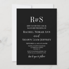 Black & White Text Monogram Backyard Wedding Kaart