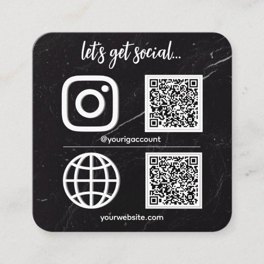 Black | White Texture Social Media QR Code Vierkante Visitekaartje (Voorkant)