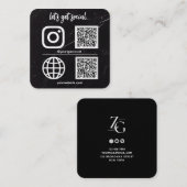 Black | White Texture Social Media QR Code Vierkante Visitekaartje (Voorkant / Achterkant)