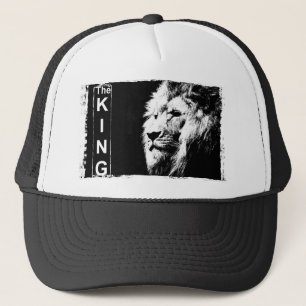 Black White The King Modern Elegant Pop Art Lion Trucker Pet
