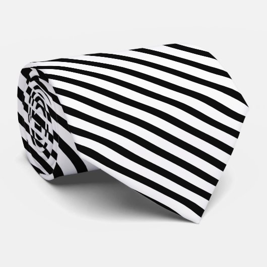 Black White Thin Tuxedo Stripe Stropdas (Opgerold)