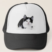 Black White Thoughtful Kitten Trucker Hat Pet (Voorkant)
