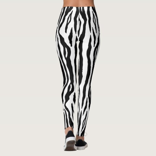 Black White Tiger Stripes Animal Print Pattern Leggings (Achterkant)