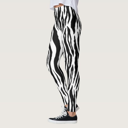 Black White Tiger Stripes Animal Print Pattern Leggings (Links)