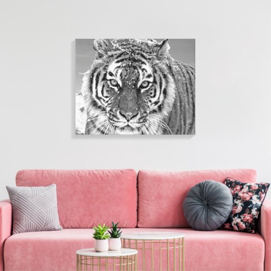 Black White Tiger Winter Photo Snow Mountain Canvas Afdruk (Insitu (Woonkamer))