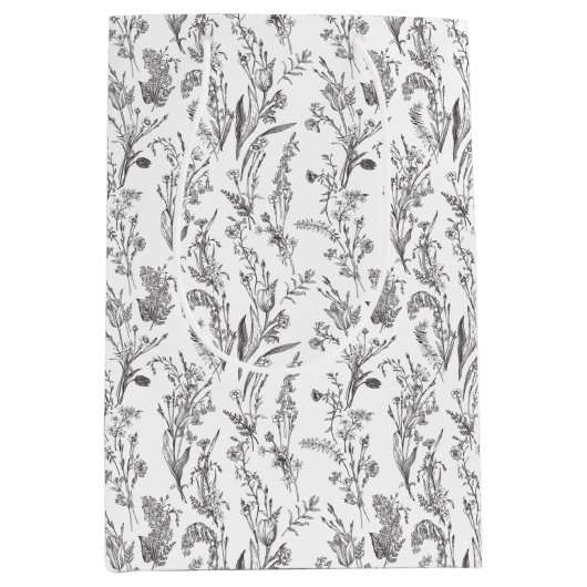 Black White Toile Elegant Floral Medium Cadeauzakje (Voorkant)
