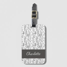 Black White Toile Floral Custom Name Bagagelabel