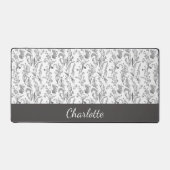 Black White Toile Floral Custom Name Bureaumat (Voorkant)