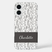 Black White Toile Floral Custom Name Case-Mate iPhone Case (Achterkant)