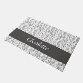 Black White Toile Floral Custom Name Deurmat (Schuin)