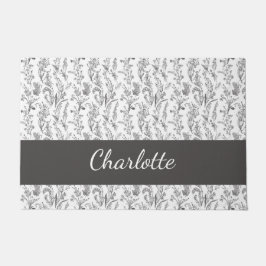 Black White Toile Floral Custom Name Deurmat
