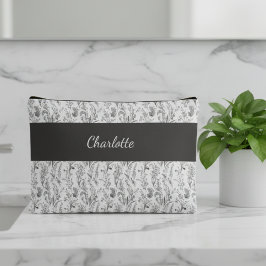 Black White Toile Floral Custom Name Etui