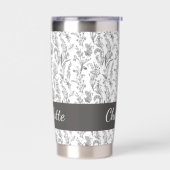 Black White Toile Floral Custom Name Geïsoleerde Drinkbeker (Links)