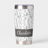 Black White Toile Floral Custom Name Geïsoleerde Drinkbeker (Voorkant)