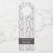 Black White Toile Floral Custom Name Gift Flessenhanger (Voorkant)