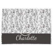 Black White Toile Floral Custom Name Groot Cadeauzakje (Voorkant)