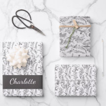 Black White Toile Floral Custom Name