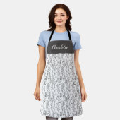 Black White Toile Floral Custom Name Schort (Gedragen)