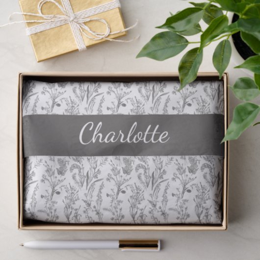 Black White Toile Floral Custom Name Tissuepapier (Geschenk)