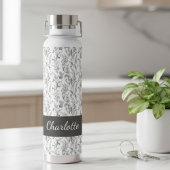 Black White Toile Floral Custom Name Waterfles