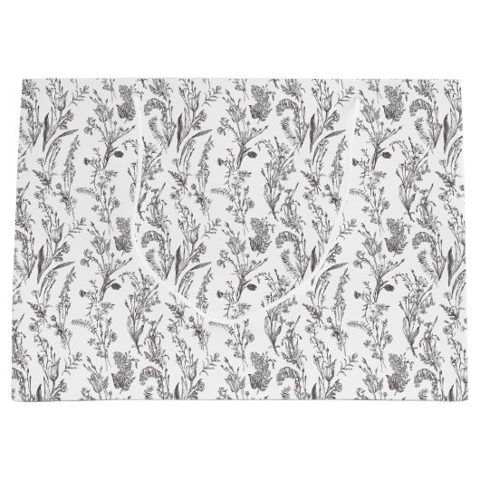 Black White Toile Floral Elegant Groot Cadeauzakje (Voorkant)