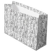 Black White Toile Floral Elegant Groot Cadeauzakje (Voorkant Gekanteld)